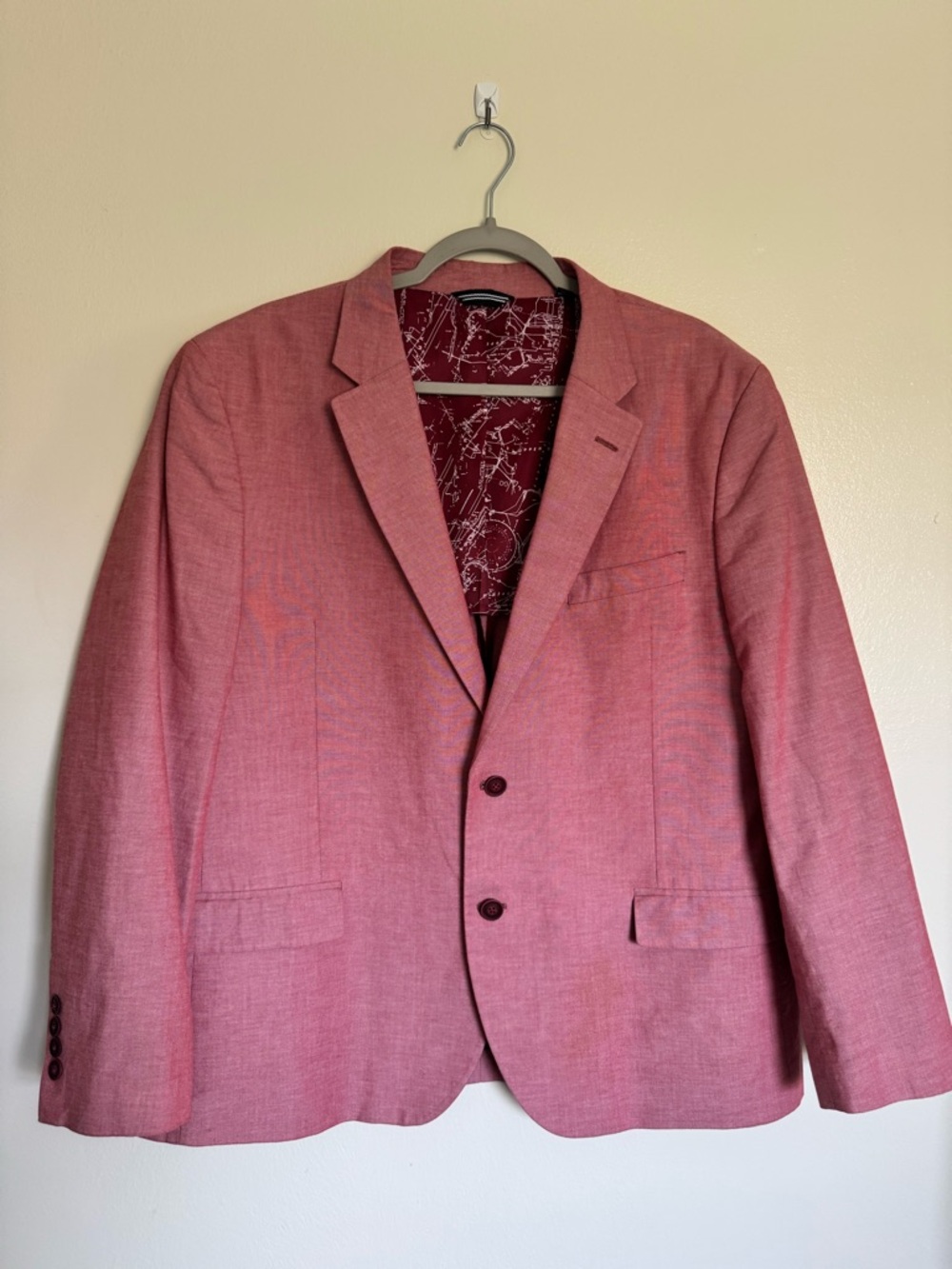 Nautica Modern Fit Chambray Sport Coat Blazer Men's Size 46S Red Coastal Classic